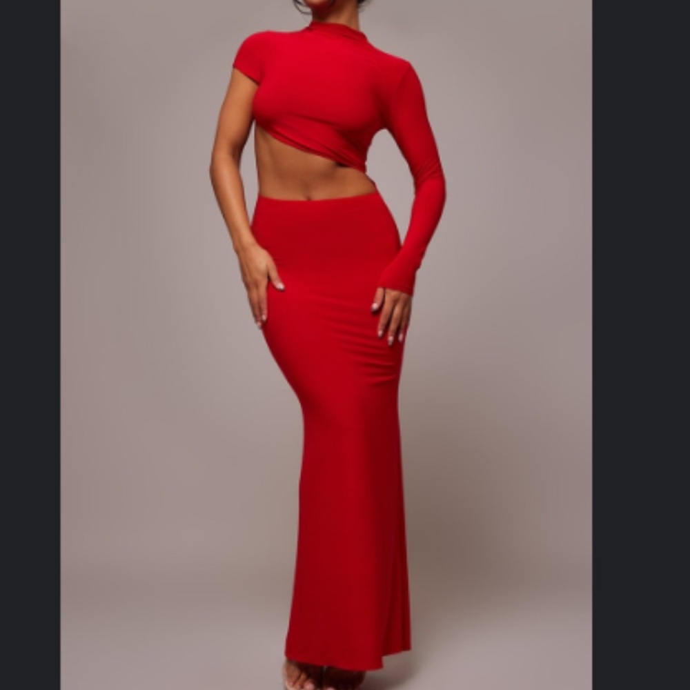 red slinky on shoulder cut out dress NEVER WORN